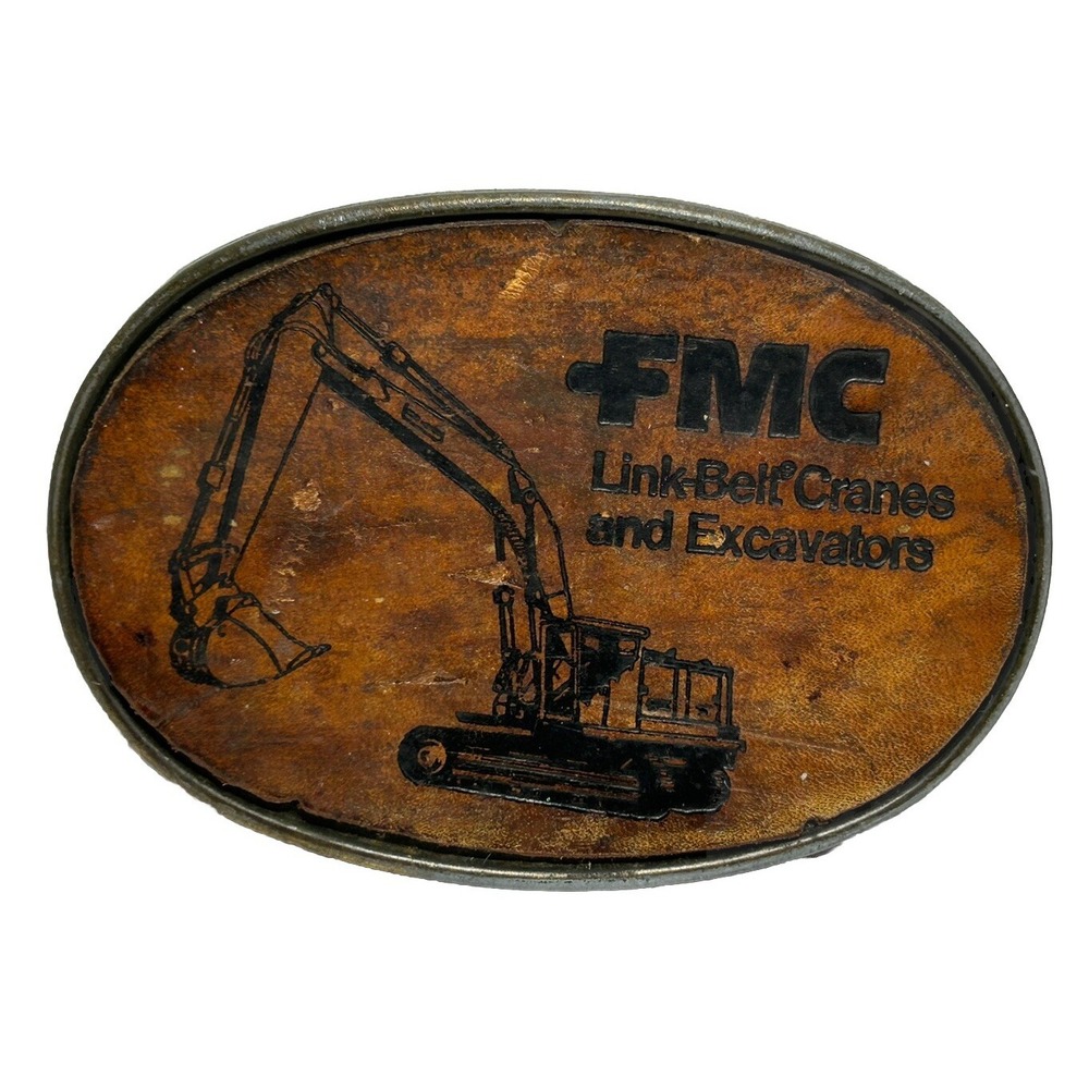 FMC Promo Belt Buckle Heavy Equipment Crane Excavator Leather Inlay‎ Vintage